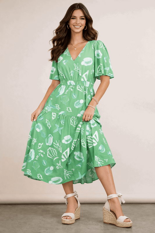 Coastal Print Midi Dress