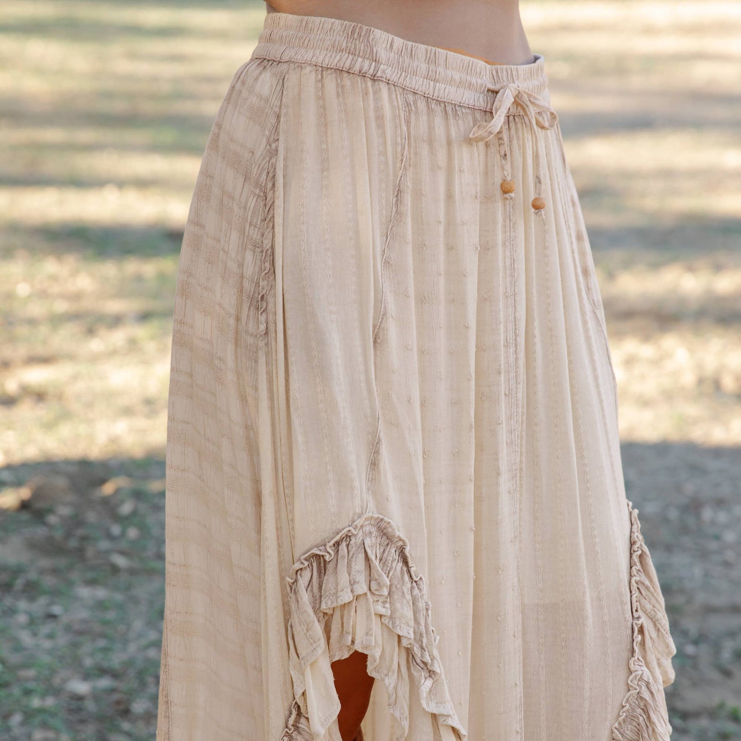 Young Threads - Rustic Bohemian: Asymmetrical Embroidered Midi Skirt - New - Latte / REGULAR (S-M-L-XL 2-2-2-1)
