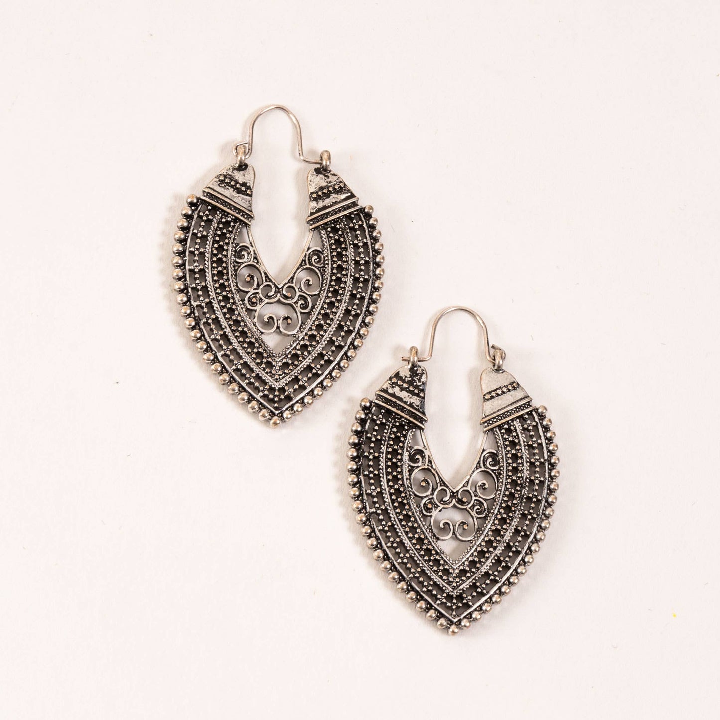 Antique Burnished Silver Heart Earrings
