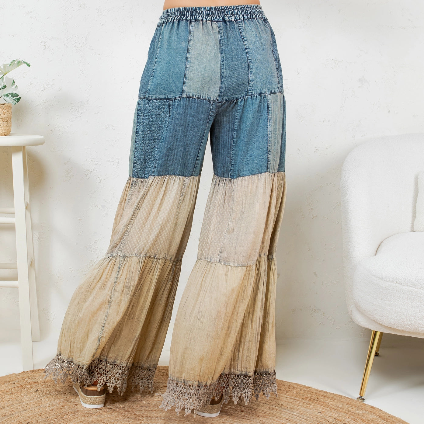 Boho Inspired Denim and Lace Pants
