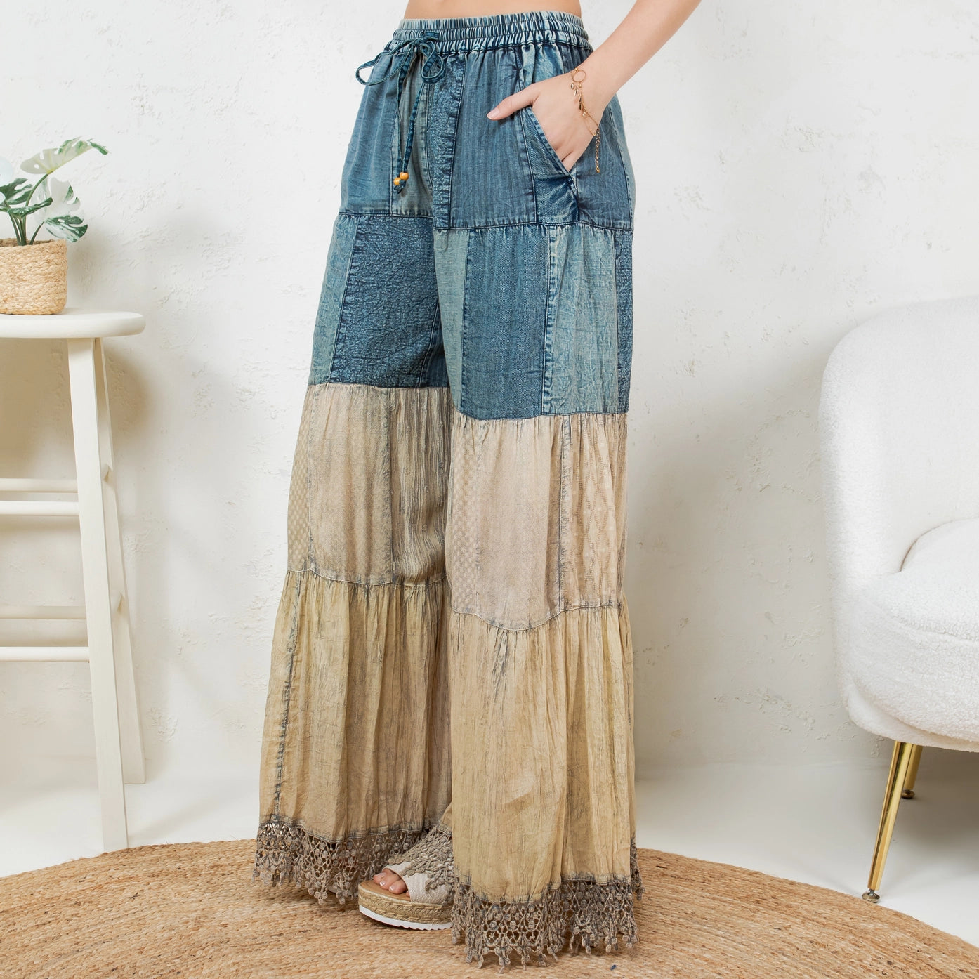Boho Inspired Denim and Lace Pants