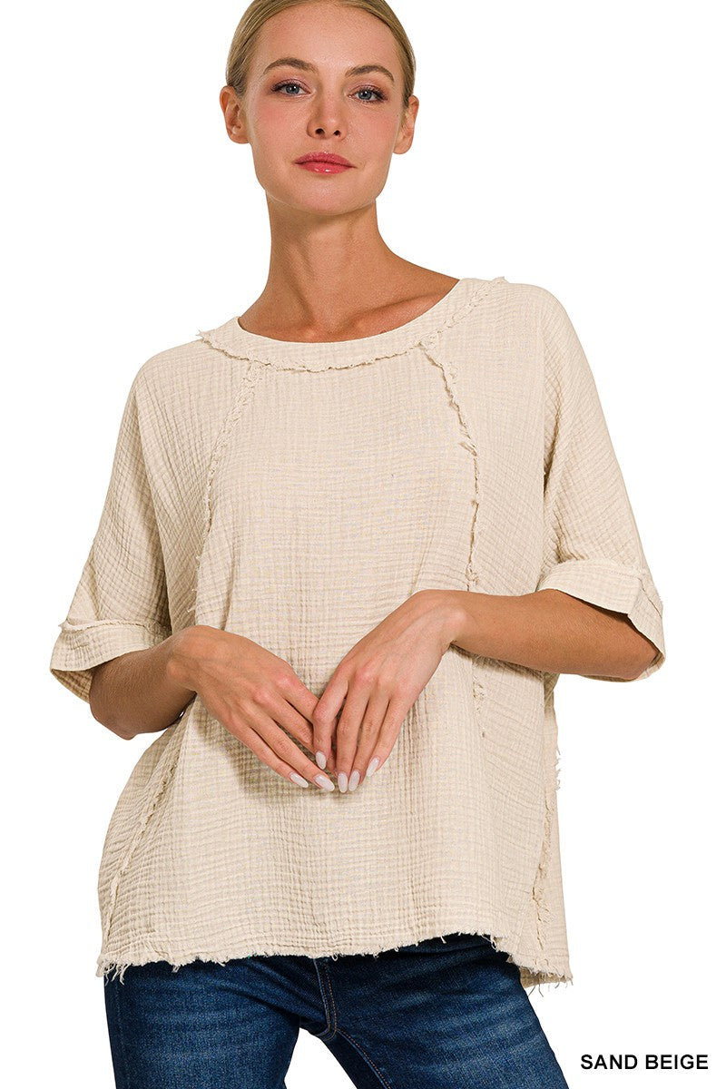 Gauze Raglan Sleeve - Sand