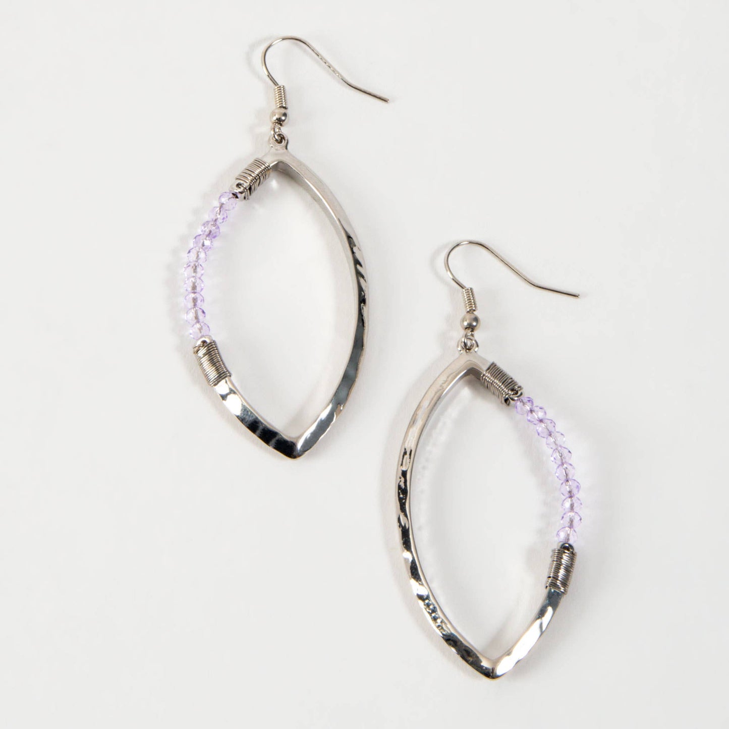 Lavender Beaded Gold Marquise Drop Earring