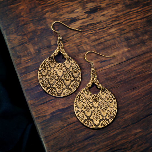 Antique Gold Burnished Disc Drop Earring